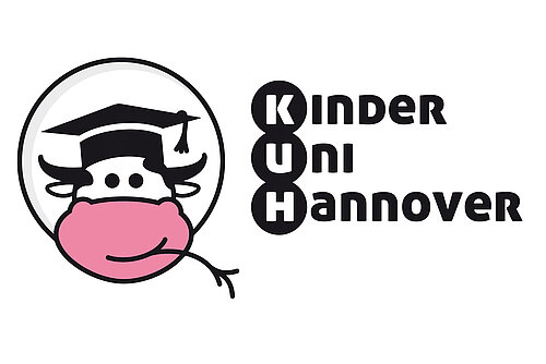 Eine Kuh mit Doktorhut ist das Logo der KinderUniHannover